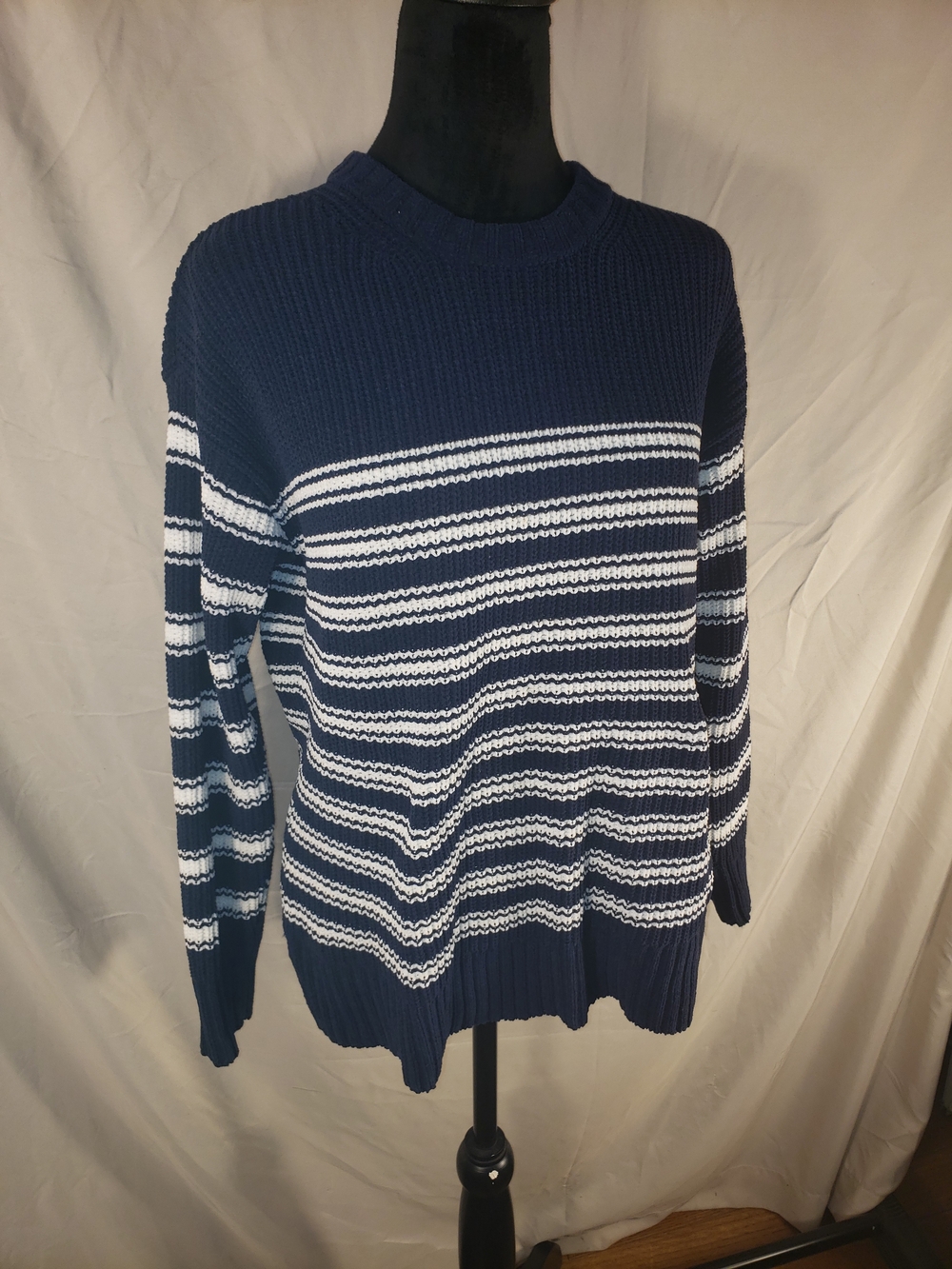 Time and Tru Navy & White Striped Crewneck Sweater - XS